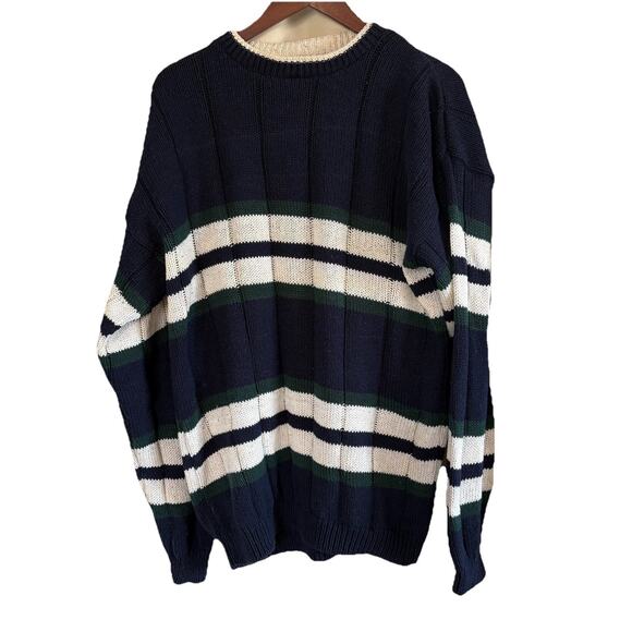 VTG Jantzen Heavy Cotton Blue, Cream, & Green Striped Sweater Large Collegiate - Picture 4 of 9